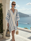 P|H - Wide Sleeve V-Neck Striped Knee-Length Dress Yasmine