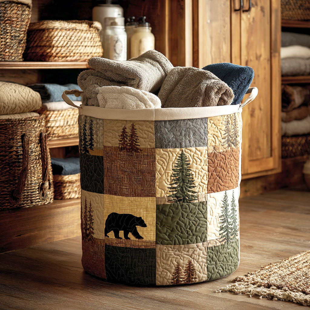 P|H - Cabin Bear Quilted Laundry Basket Gloria