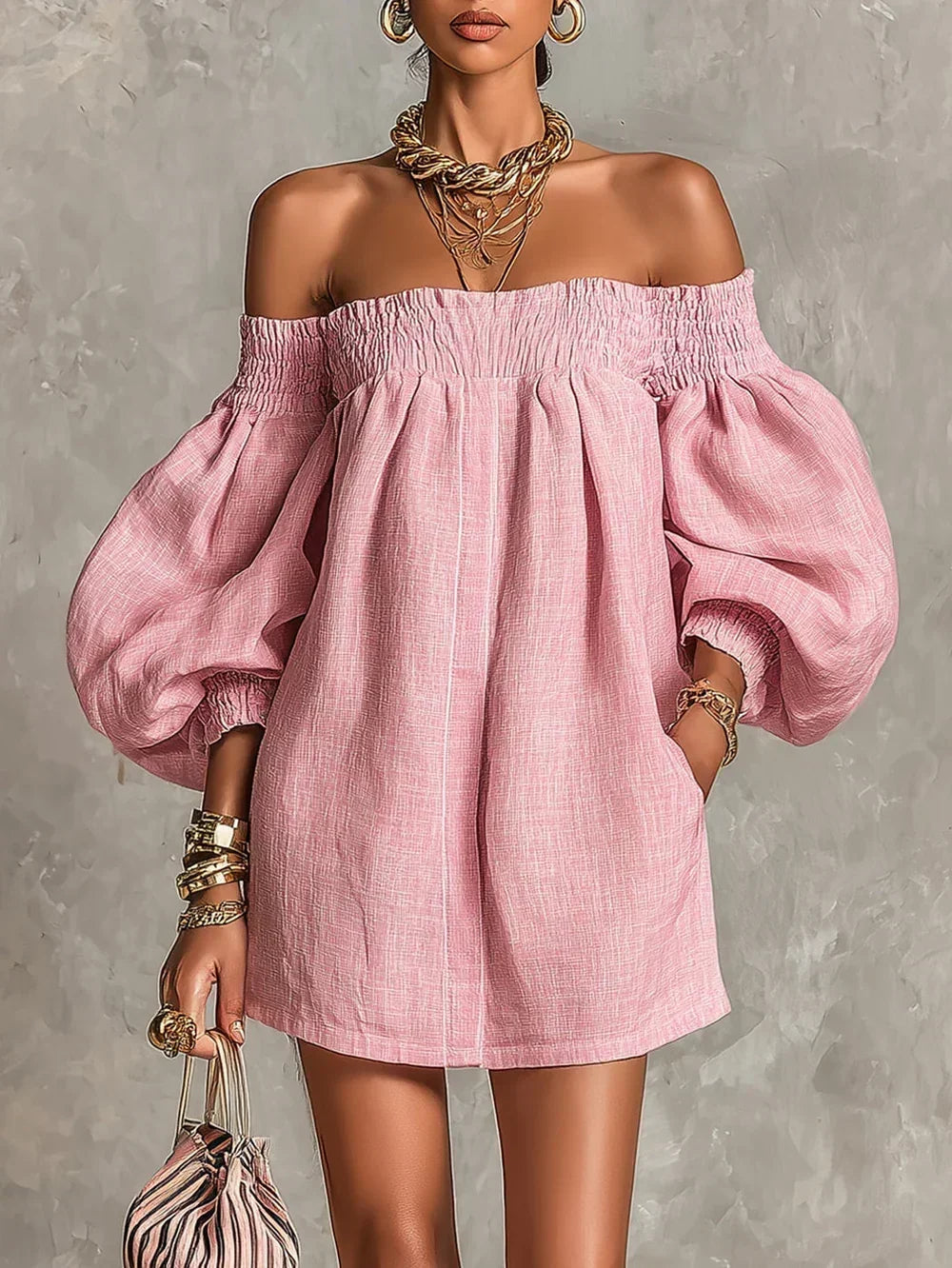 P|H - Off Shoulder Puff Sleeve Dress Brenda