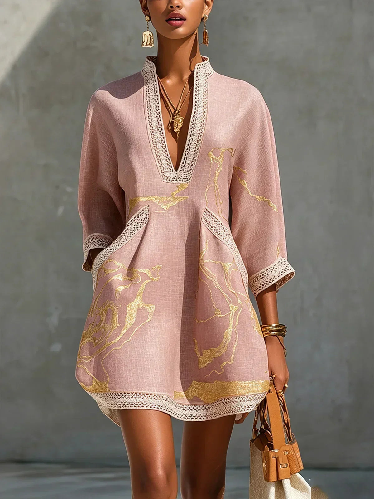 P|H - Embroidered V-Neck Tunic Dress Helen