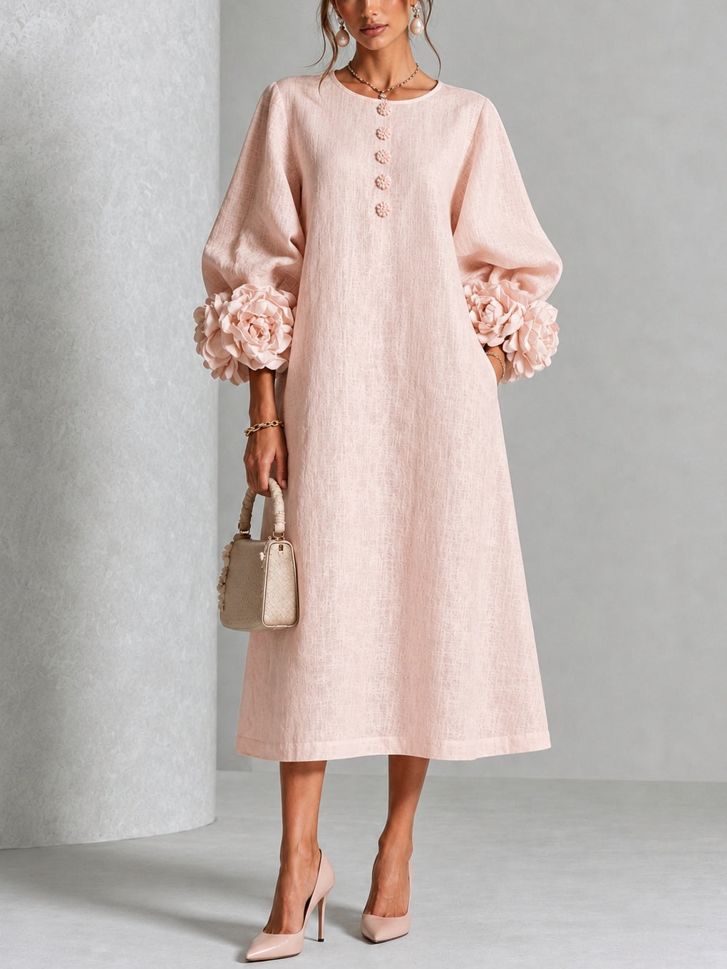 P|H - Relaxed Rosette Cuff Midi Dress Catherine