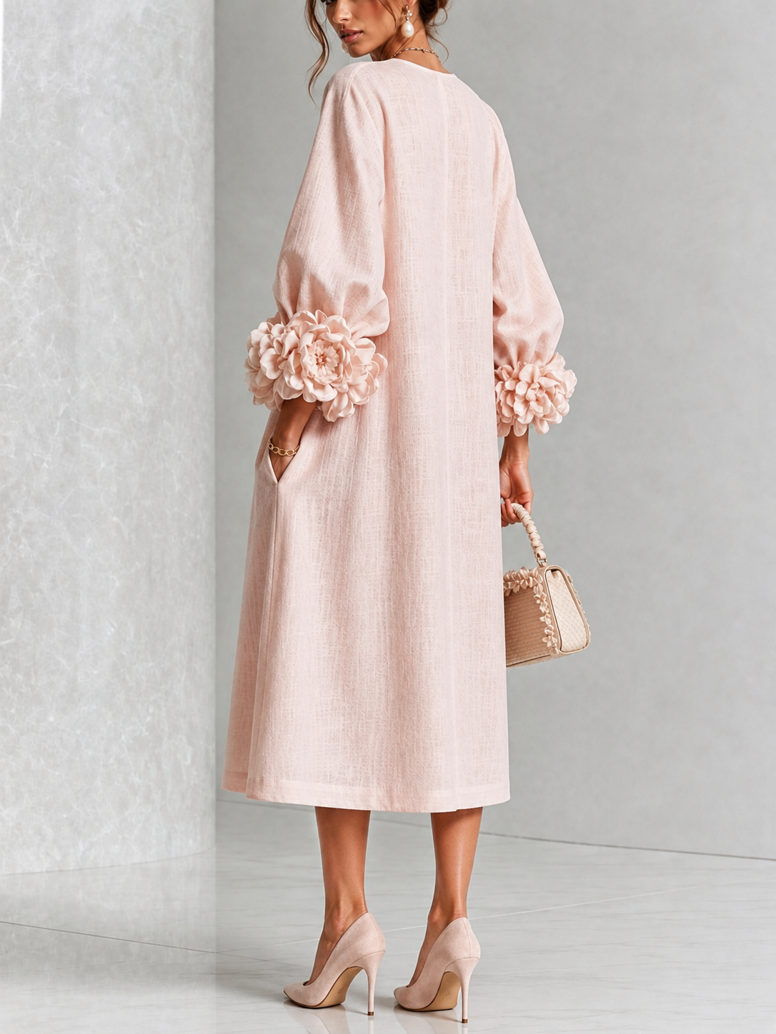 P|H - Relaxed Rosette Cuff Midi Dress Catherine
