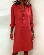 P|H - Ruffle V-Neck Shift Dress for Women Barbara