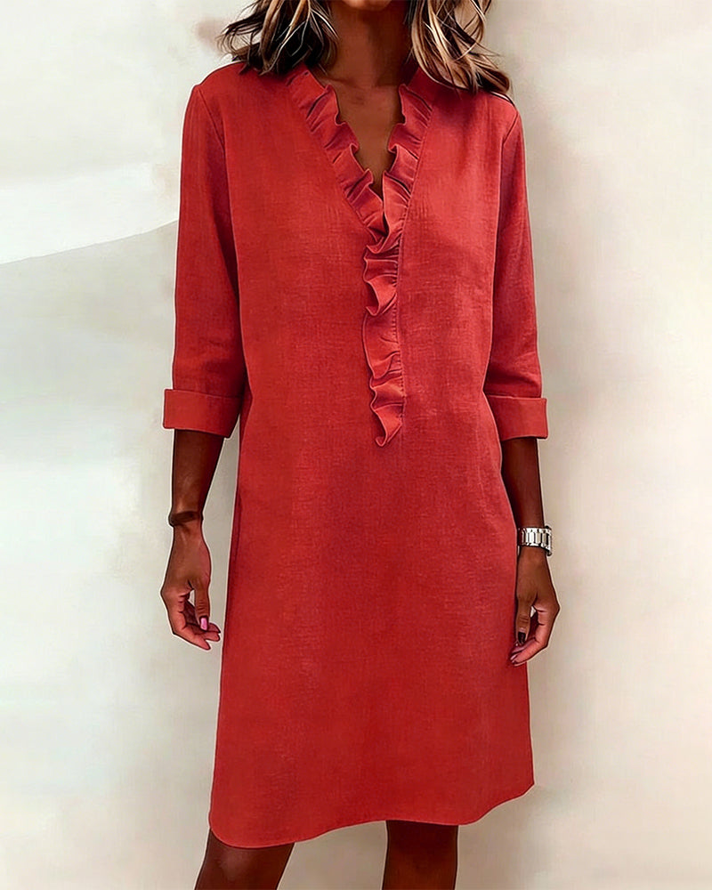 P|H - Ruffle V-Neck Shift Dress for Women Barbara