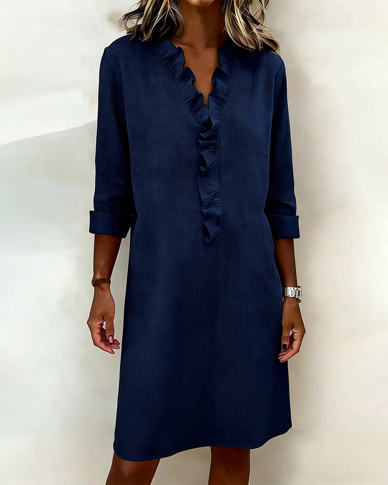P|H - Ruffle V-Neck Shift Dress for Women Barbara
