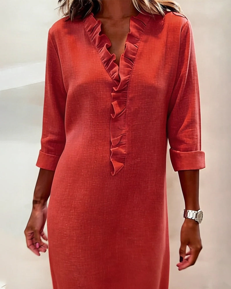 P|H - Ruffle V-Neck Shift Dress for Women Barbara