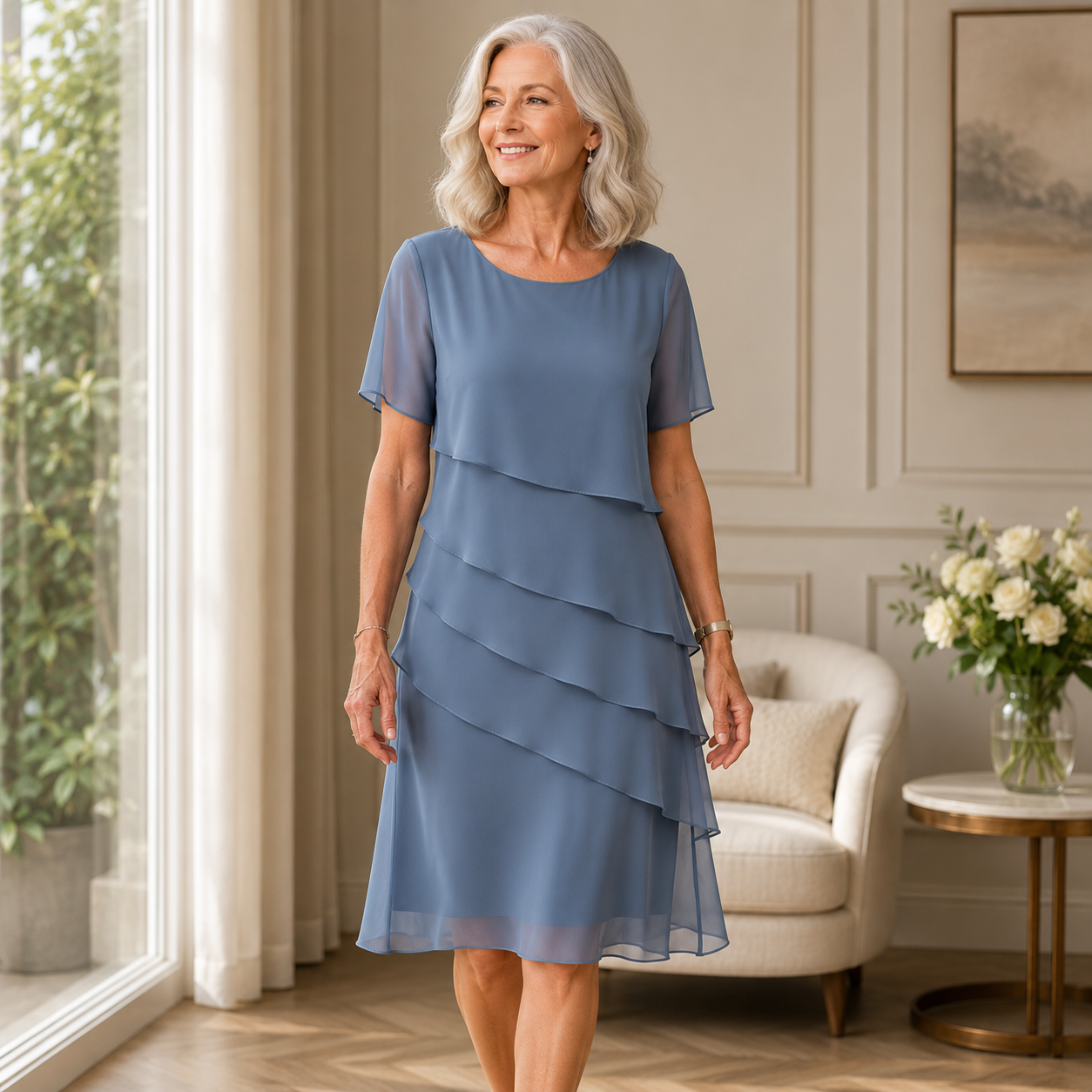 P|H - Elegant Flowing Ruffle Dress Janet
