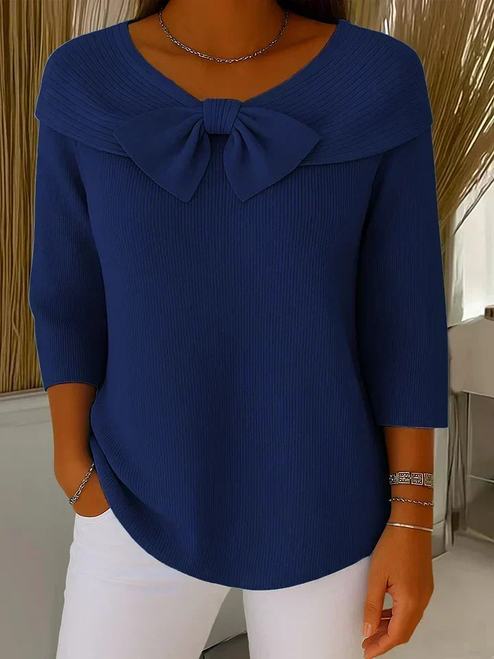 P|H - Bow Neck Ribbed Knit Sweater Donna