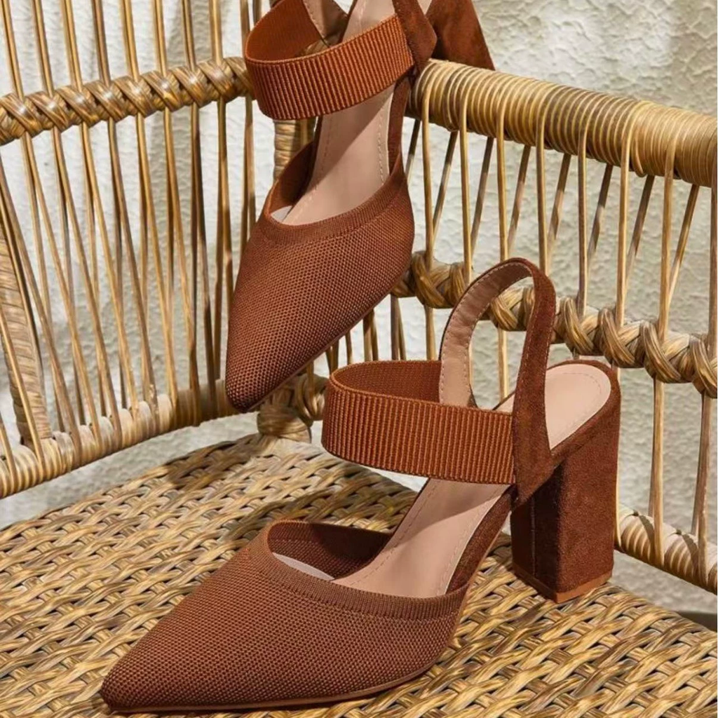 P|H - Pointed Elastic-Strap Block Heels for Women Ruth