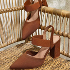 P|H - Pointed Elastic-Strap Block Heels for Women Ruth