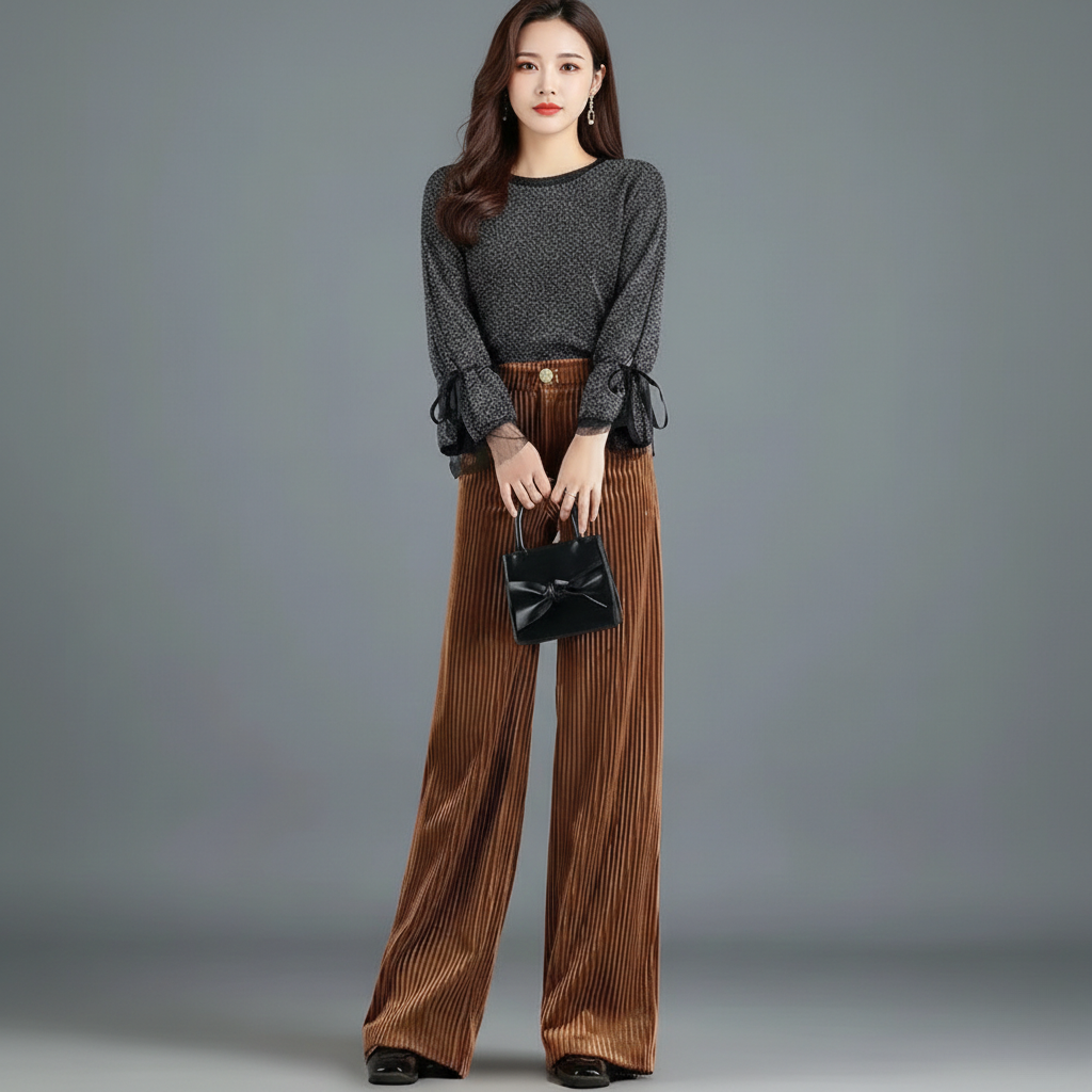 P|H - High-Rise Knit Velvet Trousers Violet