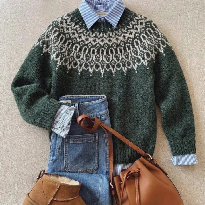 P|H - Forest Green Nordic Yoke Sweater Deborah