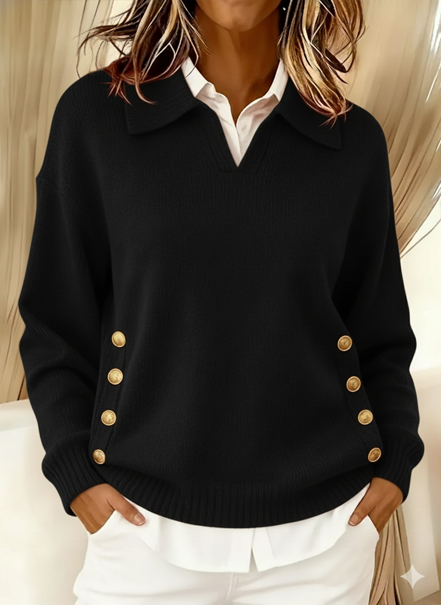 P|H - Polo Collar Button Trim Sweater Kathleen