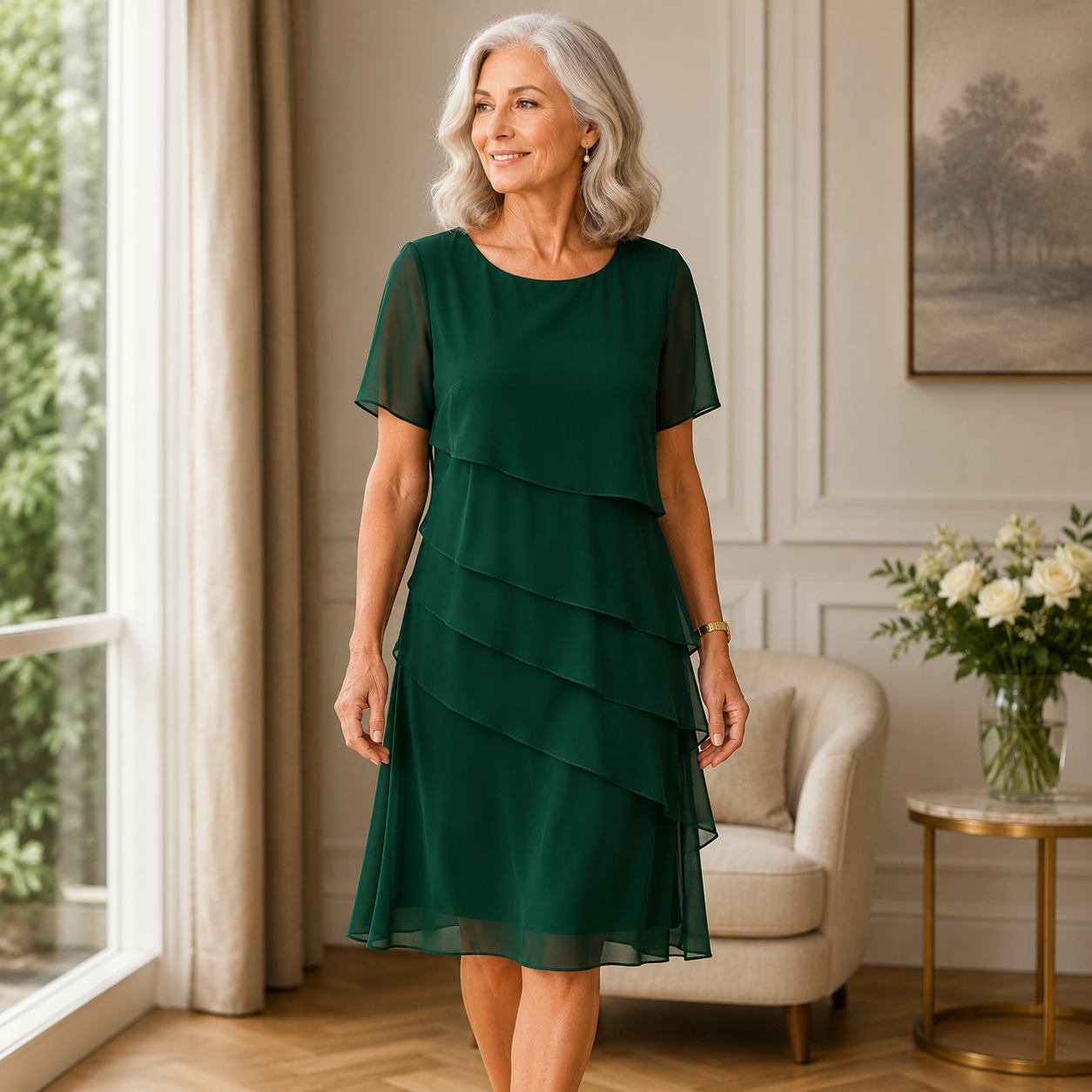 P|H - Elegant Flowing Ruffle Dress Janet