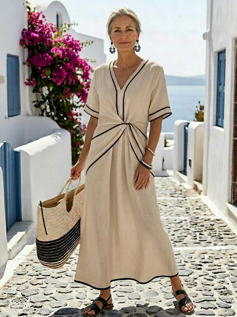 P|H - Short Sleeve V-Neck Midi Dress Linnea