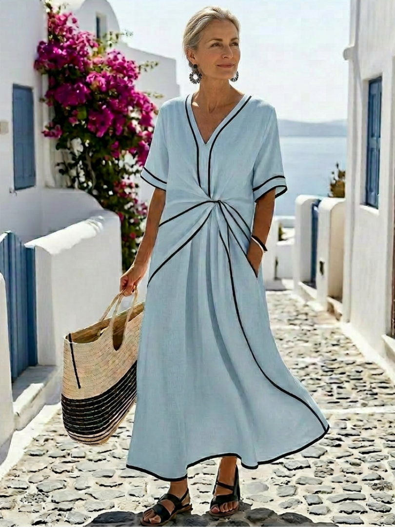 P|H - Short Sleeve V-Neck Midi Dress Linnea