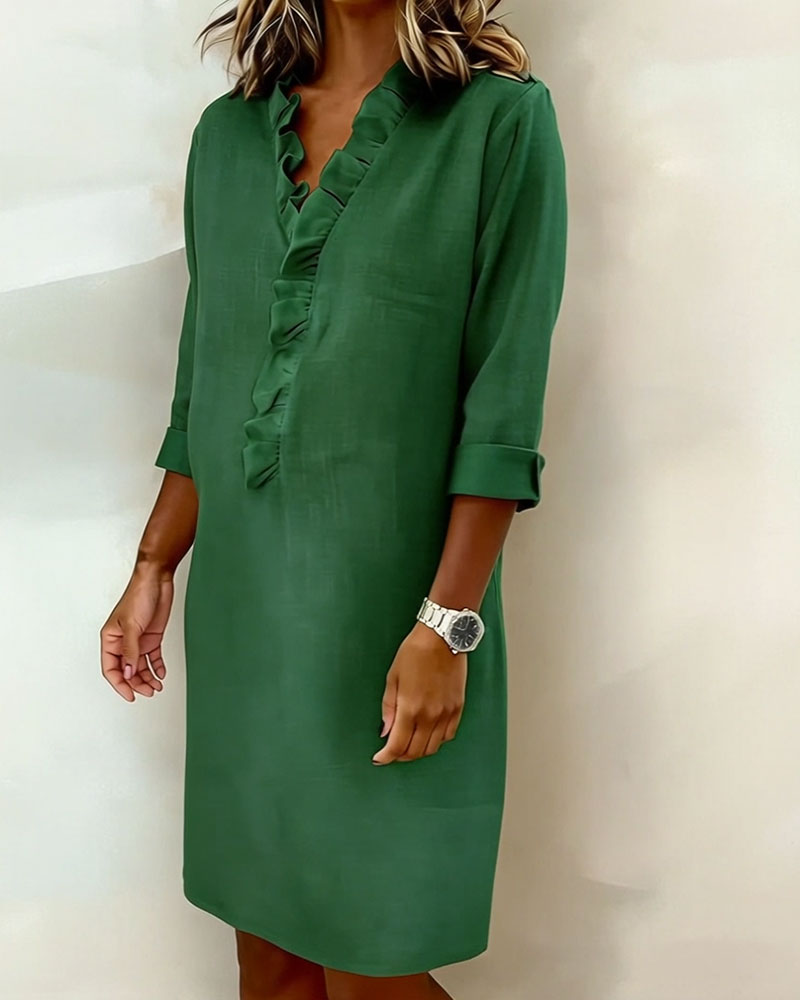 P|H - Ruffle V-Neck Shift Dress for Women Barbara