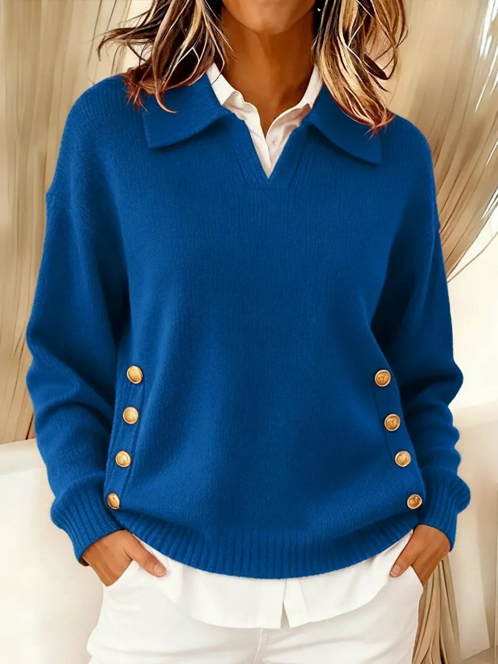 P|H - Polo Collar Button Trim Sweater Kathleen