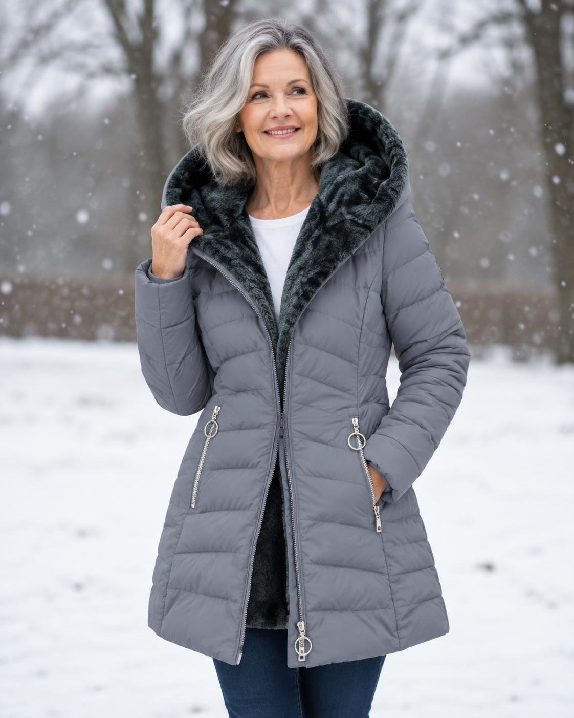 P|H - Faux Fur Hooded Puffer Coat Judith