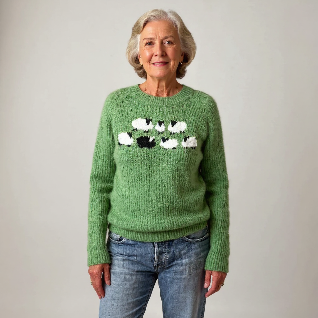 P|H - Green Sheep Motif Knit Sweater Helen