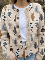 P|H - Cozy Cat Print Cardigan Rose