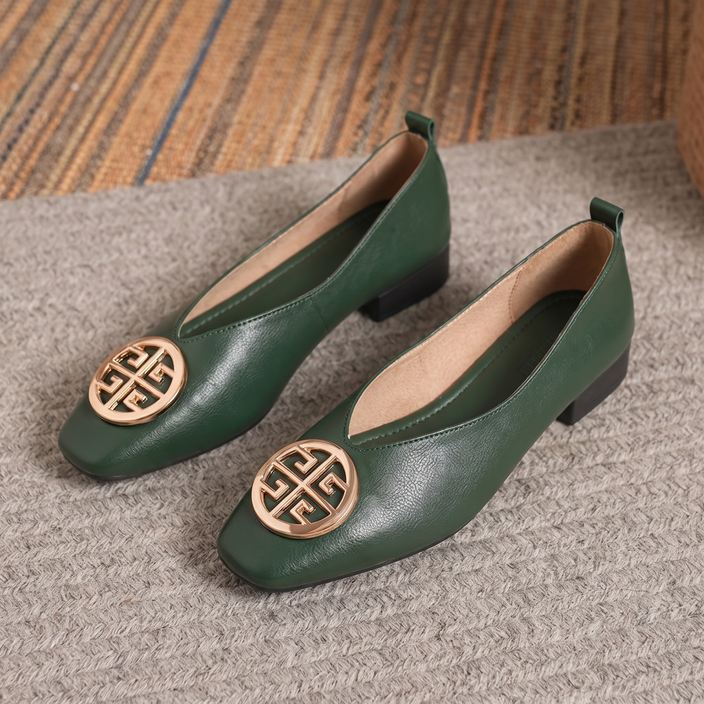 P|H - Gold-Medallion Square-Toe Flats Ruth