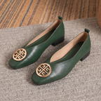 P|H - Gold-Medallion Square-Toe Flats Ruth