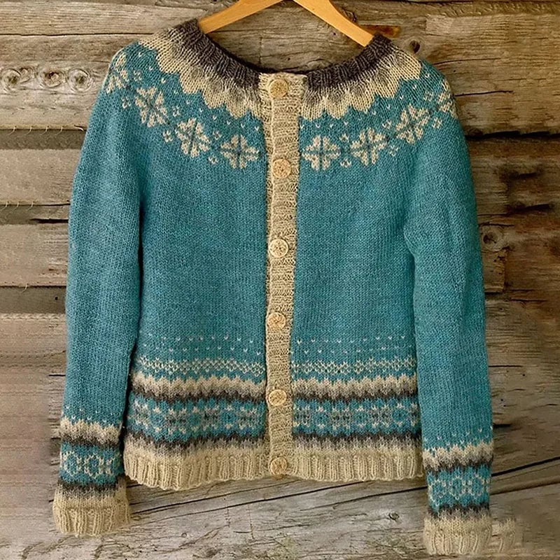 P|H - Teal Snowflake Yoke Cardigan Diane