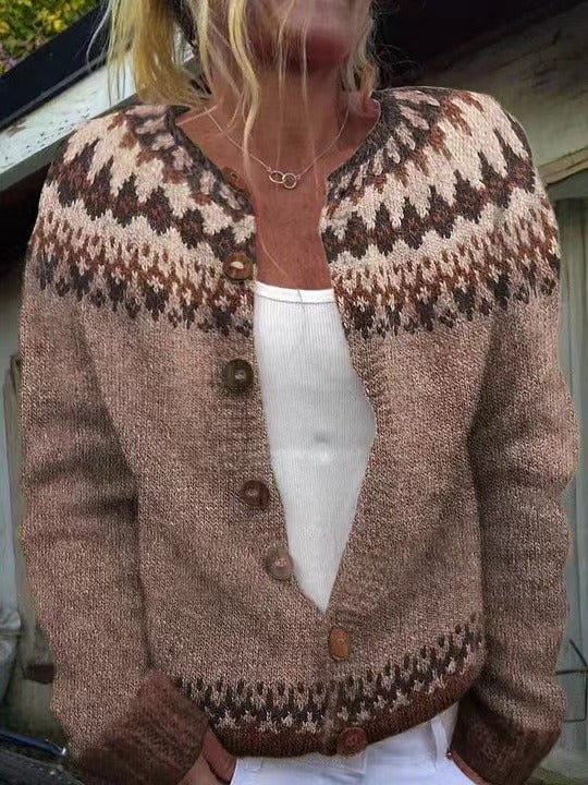 P|H - Mocha Tonal Fair Isle Cardigan Arlene