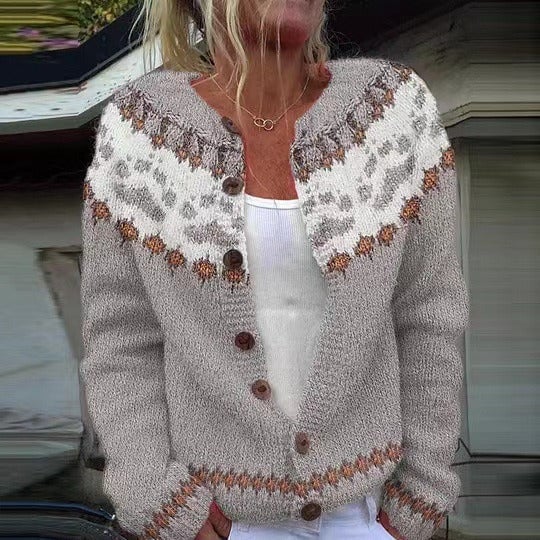 P|H - Ivory Rust Fair Isle Cardigan Donna