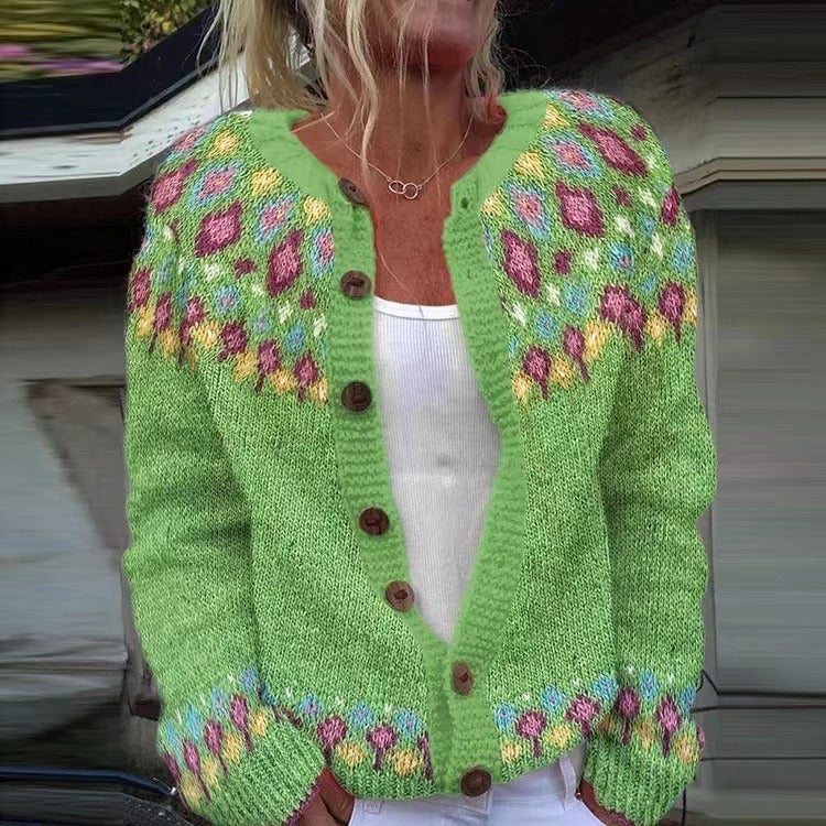 P|H - Apple Green Floral Yoke Cardigan Phyllis