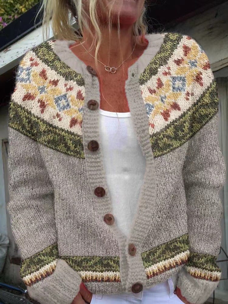 P|H - Olive Gold Floral Yoke Cardigan Barbara