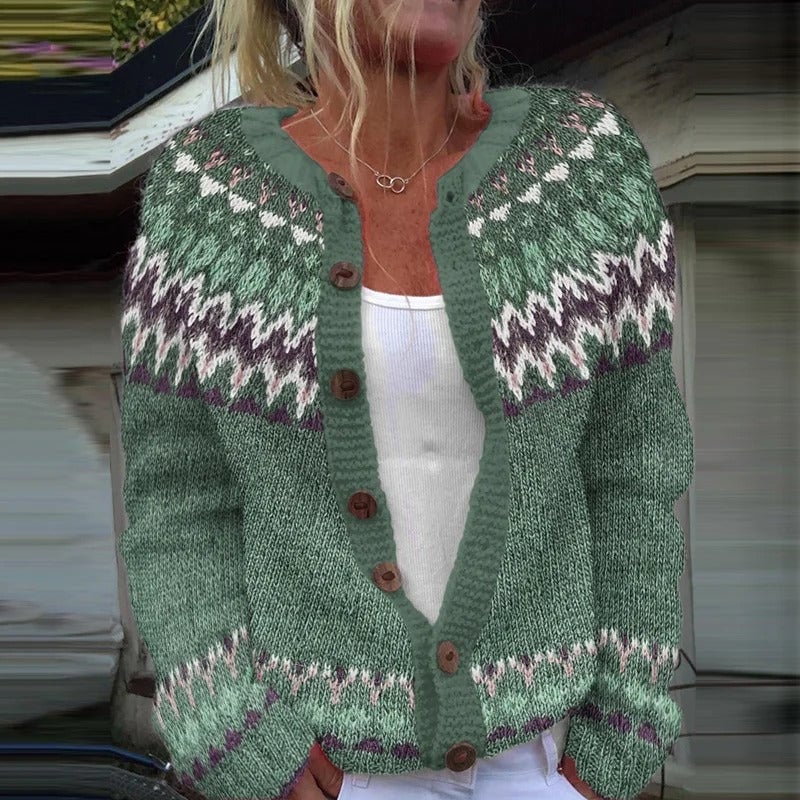P|H - Sage Fair Isle Yoke Cardigan Sharon