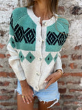 P|H - Teal Diamond Motif Cardigan Elaine