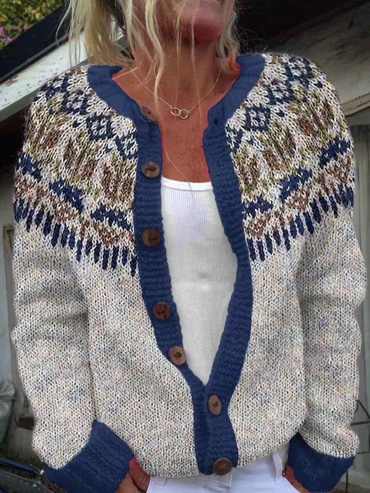 P|H - Cream Navy Fair Isle Cardigan Joyce