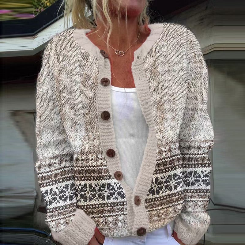 P|H - Oatmeal Fair Isle Trim Cardigan Rose
