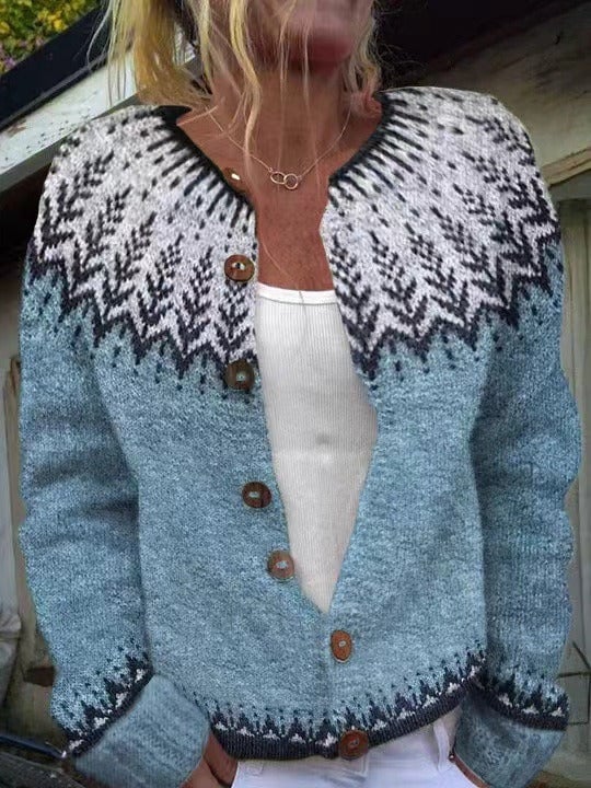 P|H - Ice Blue Leaf Yoke Cardigan Brenda