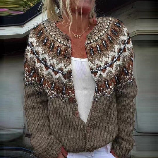 P|H - Taupe Nordic Yoke Cardigan Marilyn