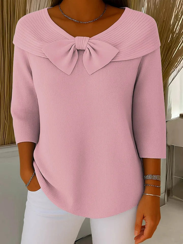P|H - Bow Neck Ribbed Knit Sweater Donna