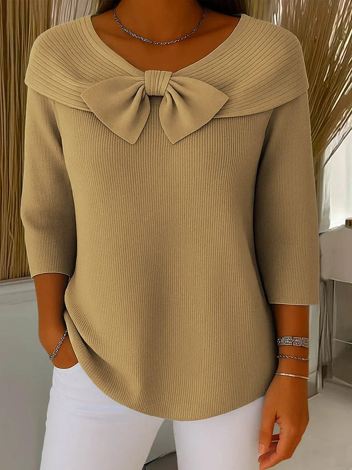 P|H - Bow Neck Ribbed Knit Sweater Donna