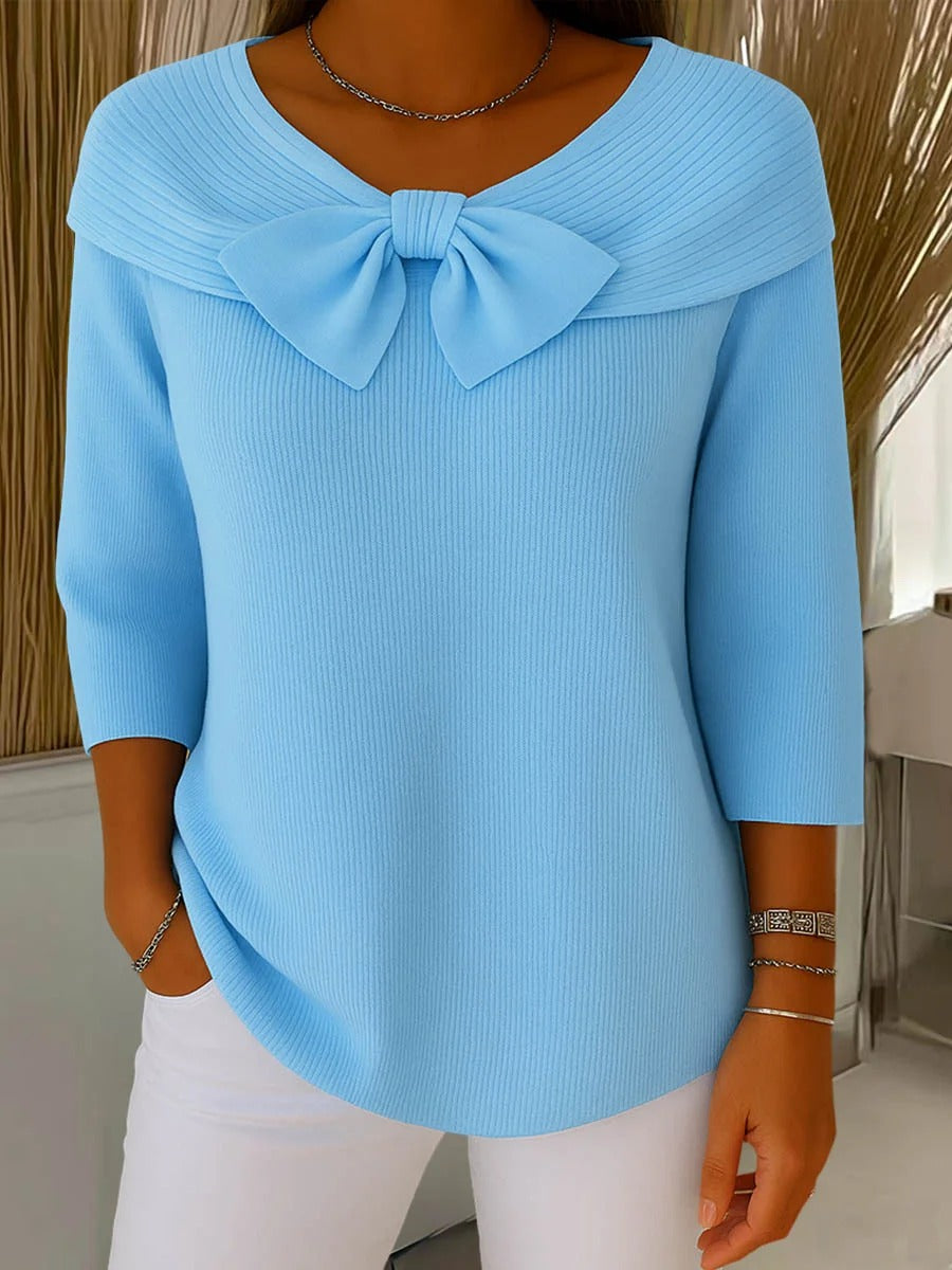 P|H - Bow Neck Ribbed Knit Sweater Donna