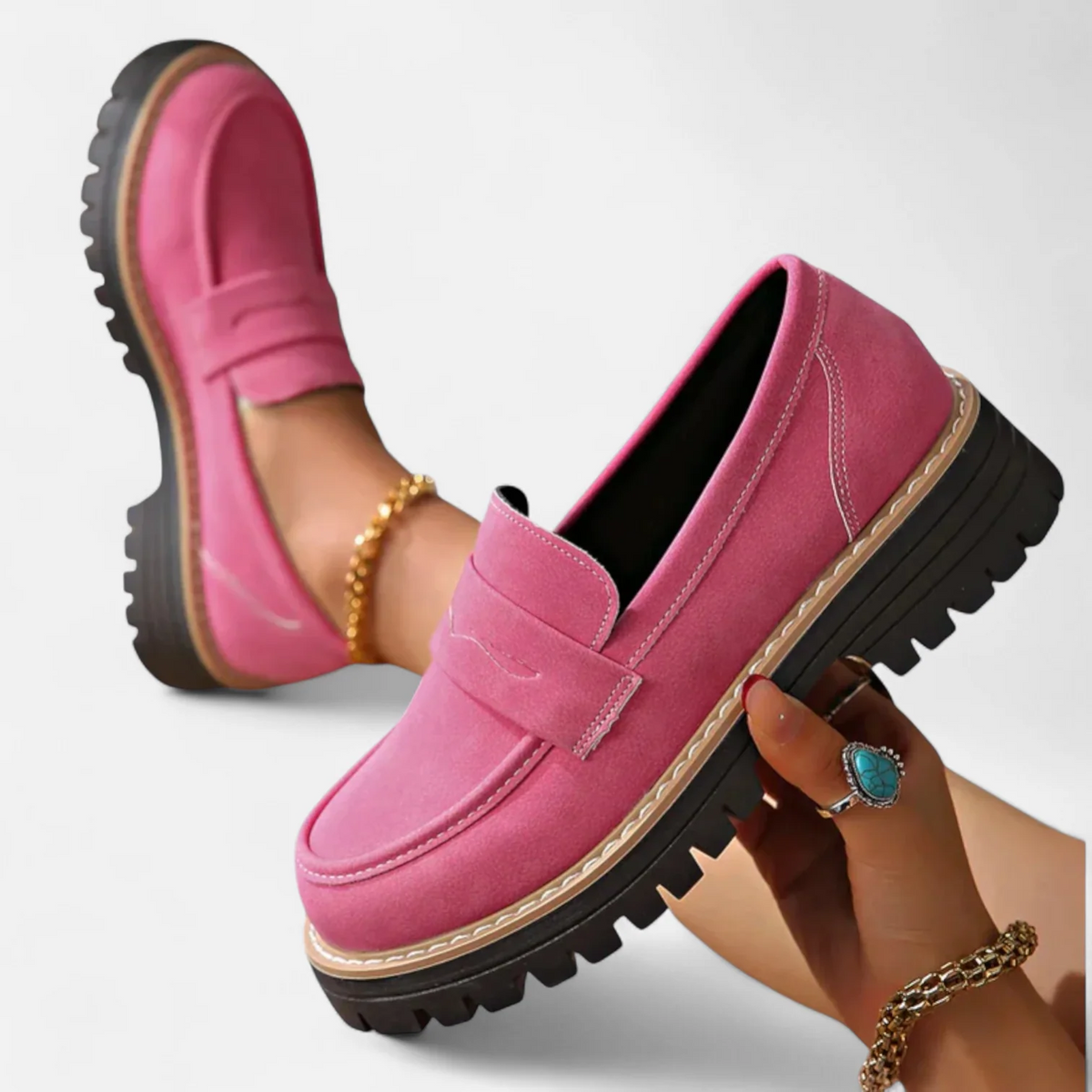 P|H - Cushioned Suede Platform Loafers Barbara