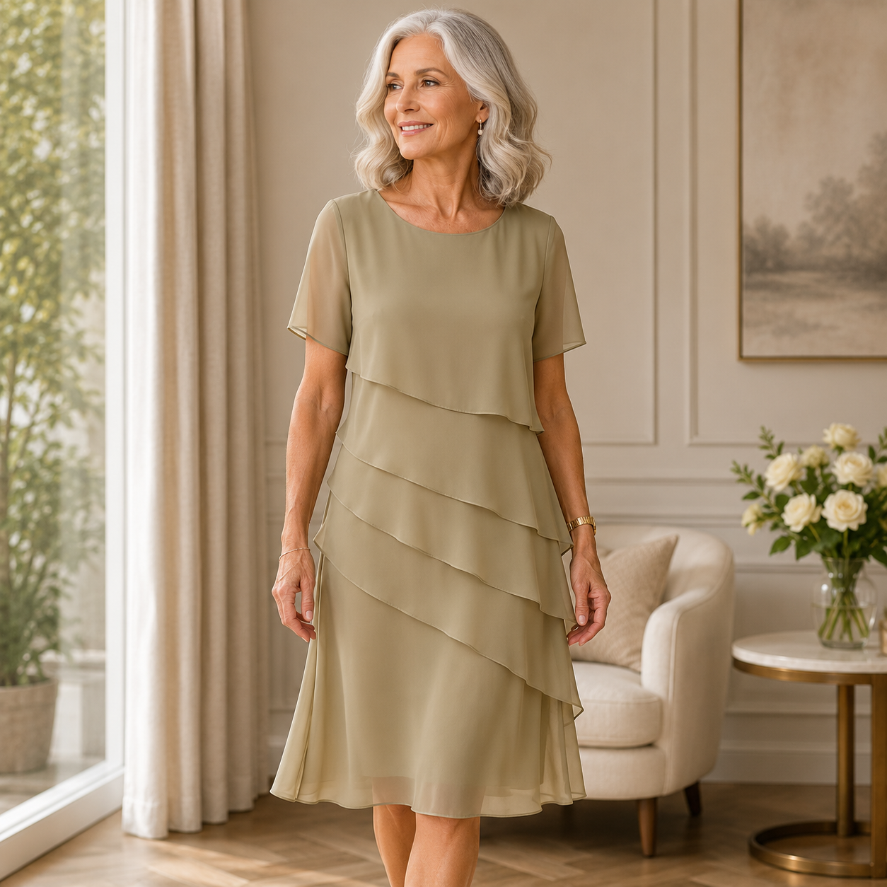 P|H - Elegant Flowing Ruffle Dress Janet