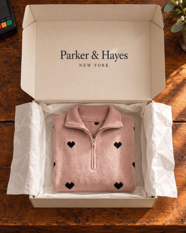 P|H - Heart Print Half-Zip Sweater for Women Brenda