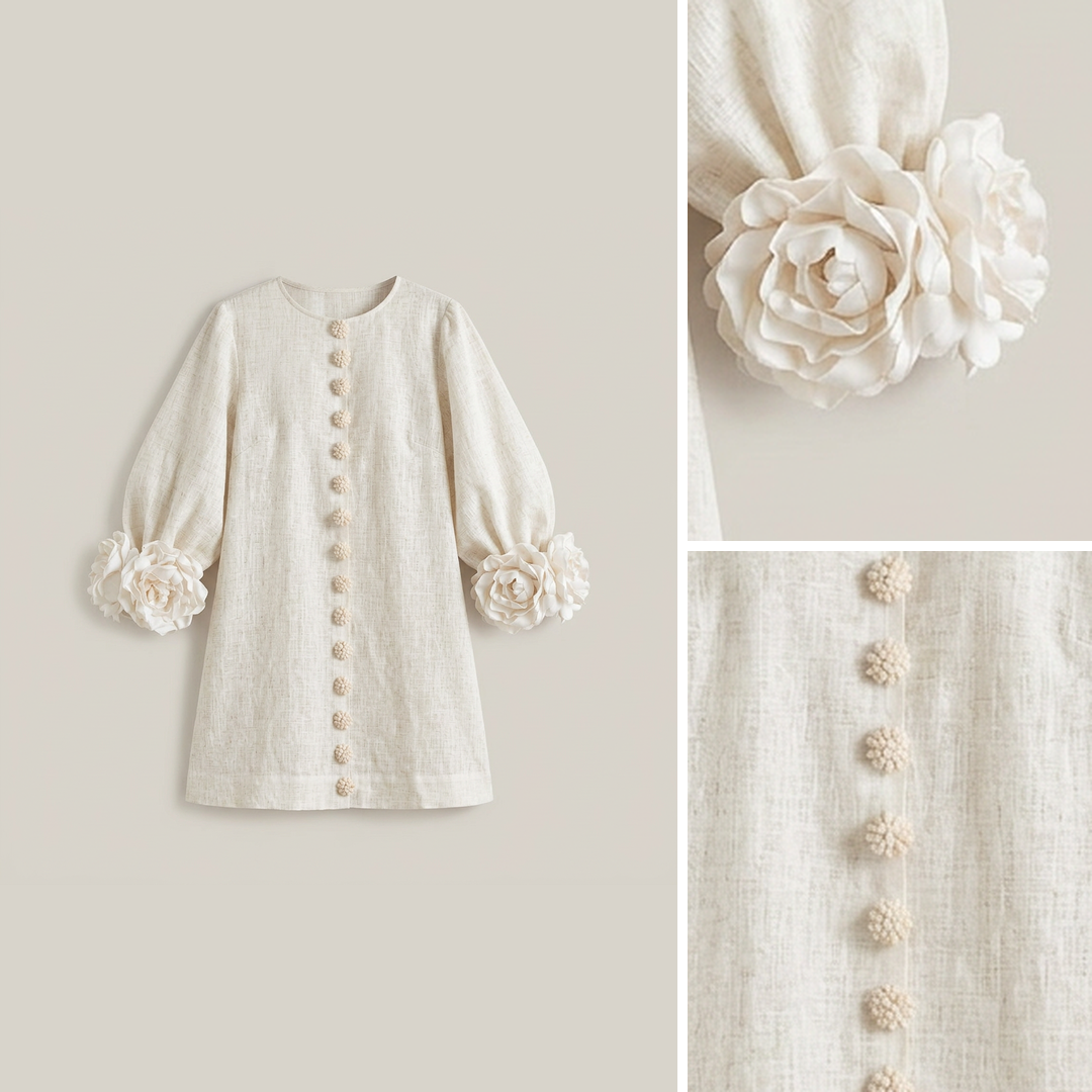 Flower buttons, front to hem