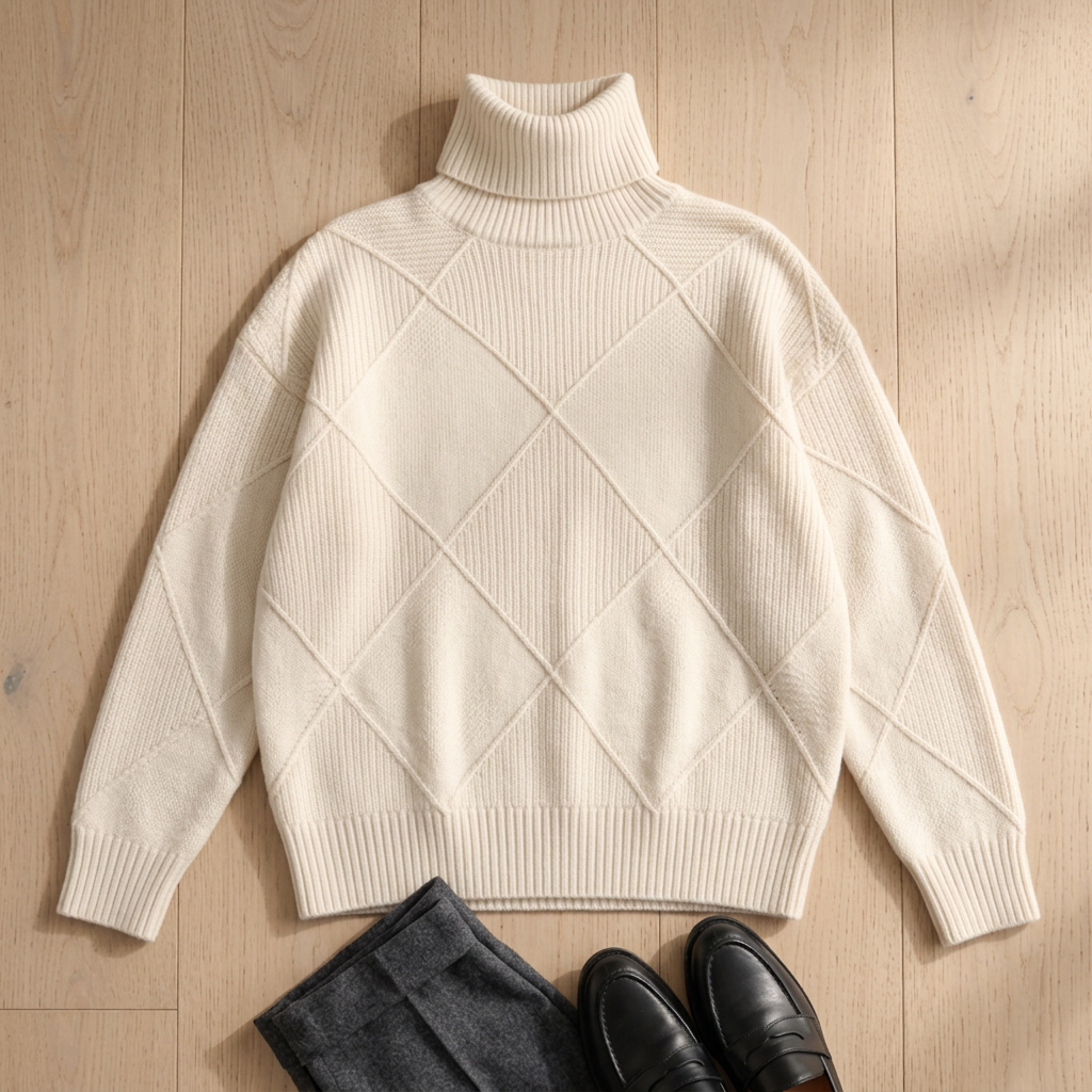 The folded collar stands at the neck