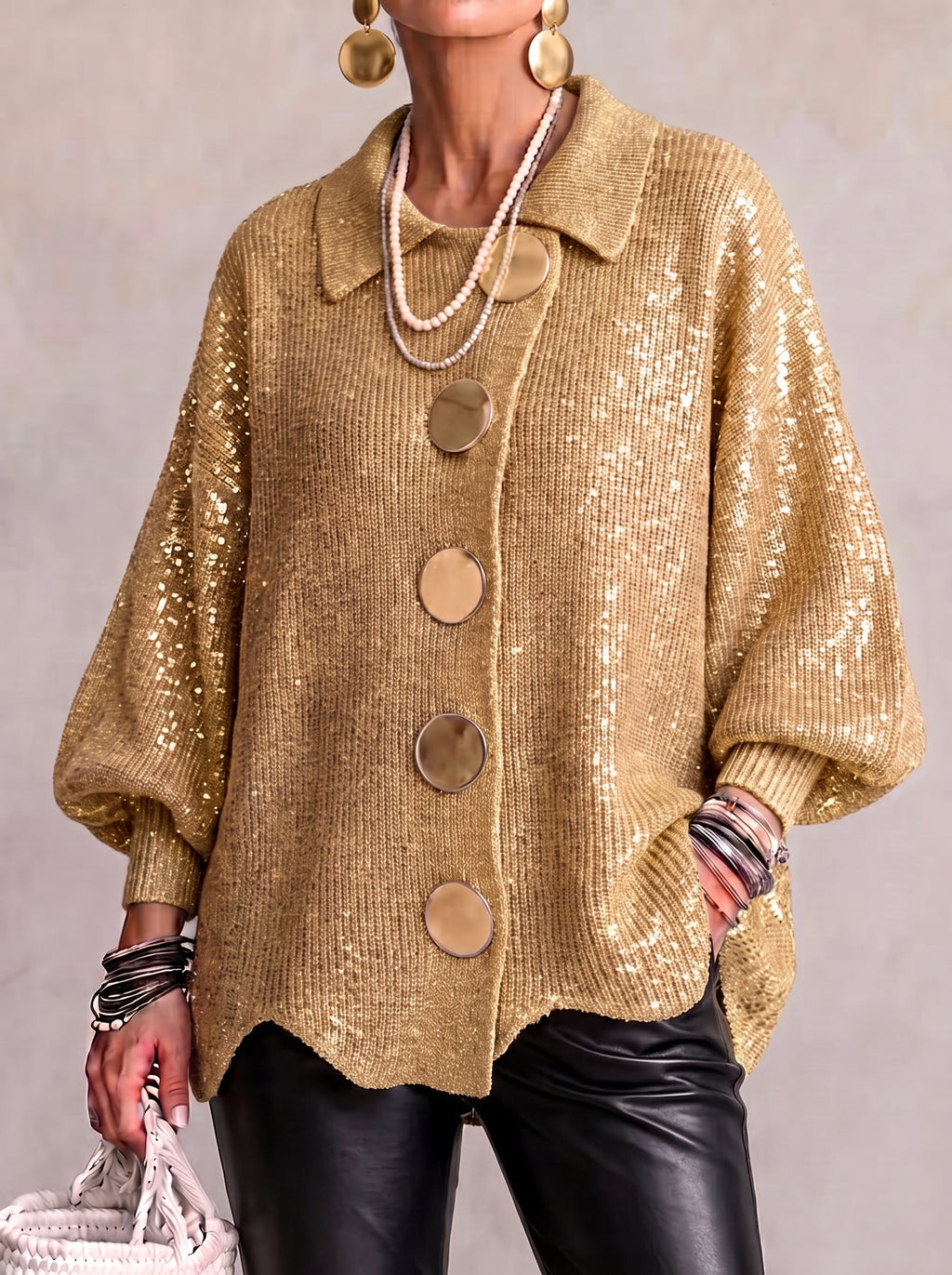 P|H - Oversized Collared Knit Cardigan Donna