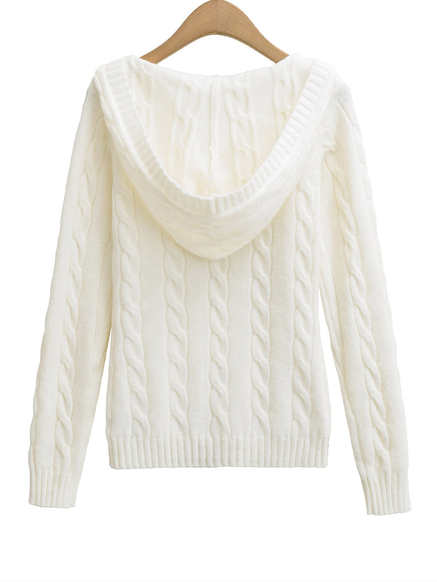 P|H - Hooded Cable-Knit V-Neck Sweater Theresa