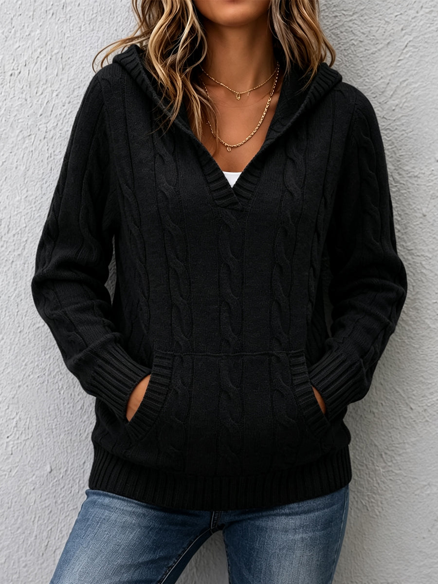 P|H - Hooded Cable-Knit V-Neck Sweater Theresa