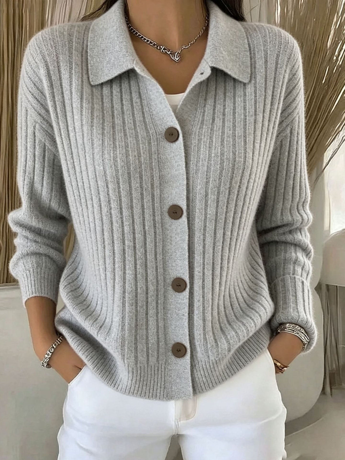 P|H - Ribbed Button-Down Knit Cardigan Carol